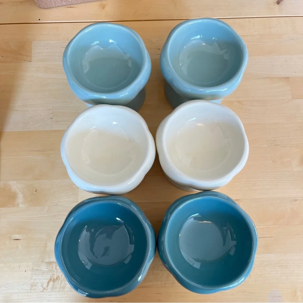 Ceramic Elevated Pet Foot Bowls Decor Cat Dog Home Small Mini Flower Cream Blue